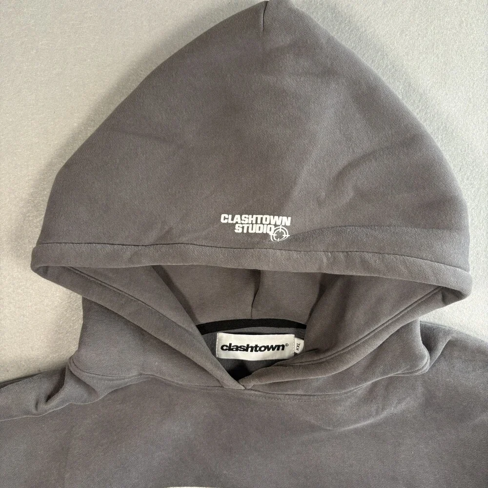 Clashtown Gray Graphic Print Pullover Hoodie 2XL Cotton Long Sleeve Pockets